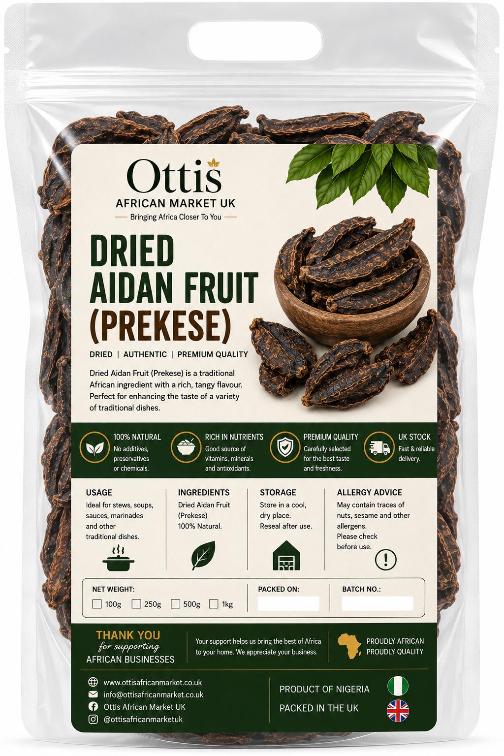 Ottis Dried Aidan Fruit (Prekese) | Whole African Spice | Tetrapleura tetraptera | Authentic Nigerian Seasoning | Product of Nigeria | Packed in UK