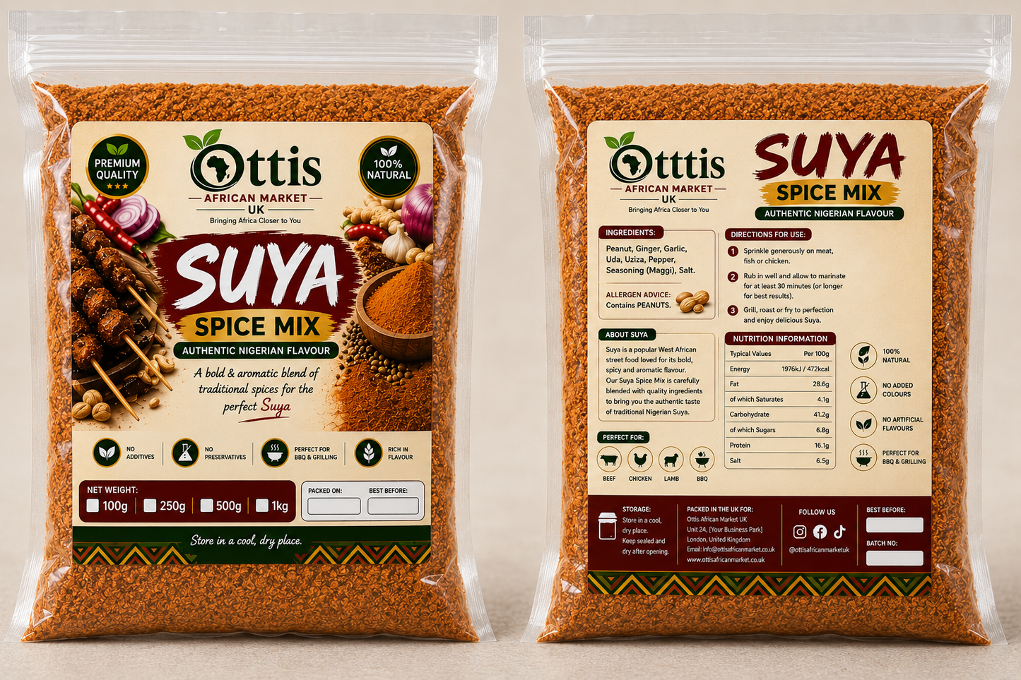 Ottis African Market UK Suya Spice Mix – Authentic Nigerian Suya Seasoning – Traditional Spice Blend for Meat, Chicken & BBQ – 100% Natural – Available in 100g, 250g, 500g & 1kg