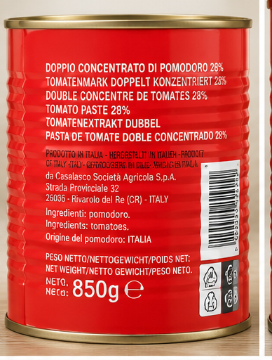De Rica Doppio Concentrato di Pomodoro 28% Double Concentrated Tomato Paste 850g