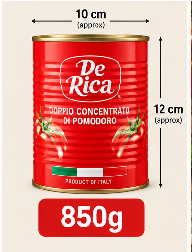 De Rica Doppio Concentrato di Pomodoro 28% Double Concentrated Tomato Paste 850g