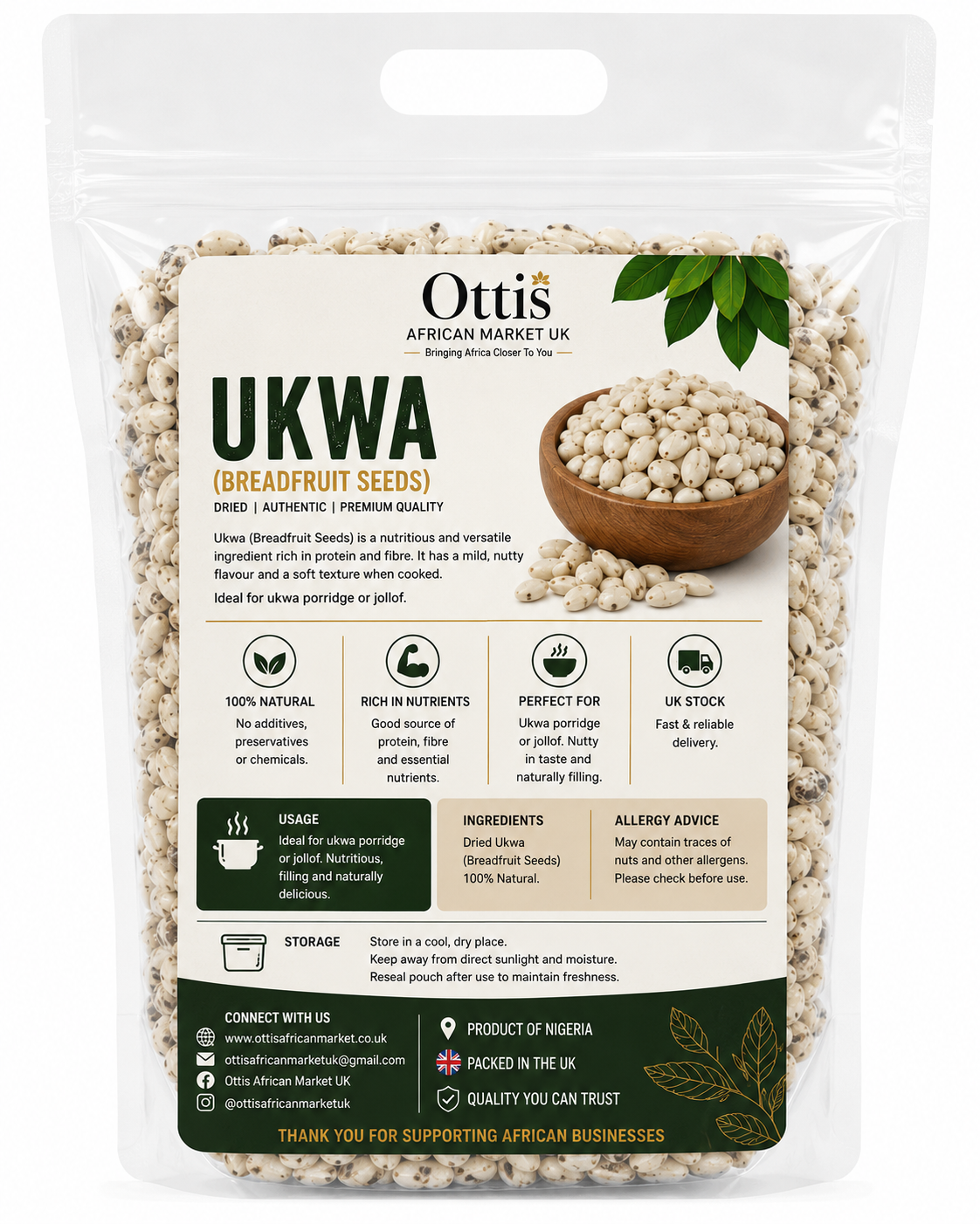 Ottis African Market UK Ukwa (African Breadfruit) – Nigerian Ukwa Seeds, 250g, 500g, 1kg