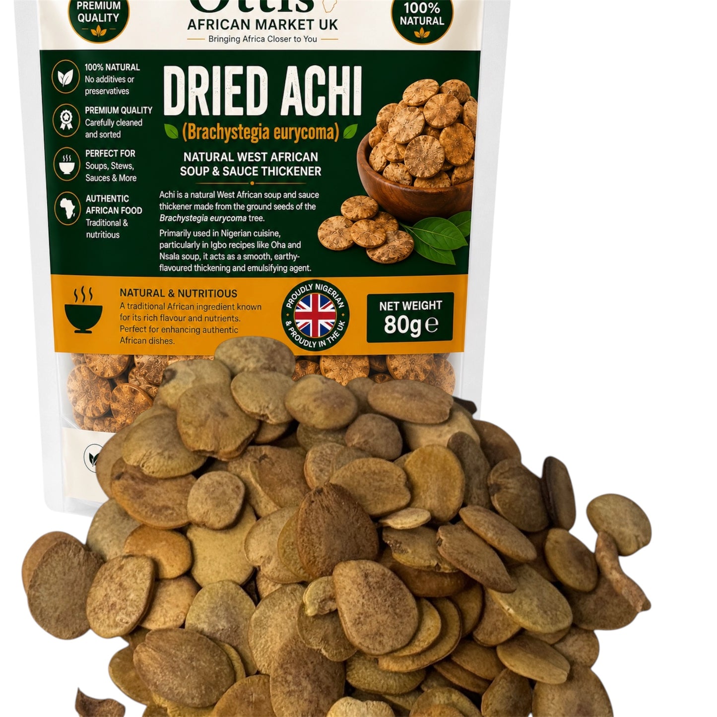 Ottis African Market UK Dried Achi Powder/Whole | Natural Soup Thickener | Premium Nigerian Achi Seed | Authentic African Cooking Ingredient