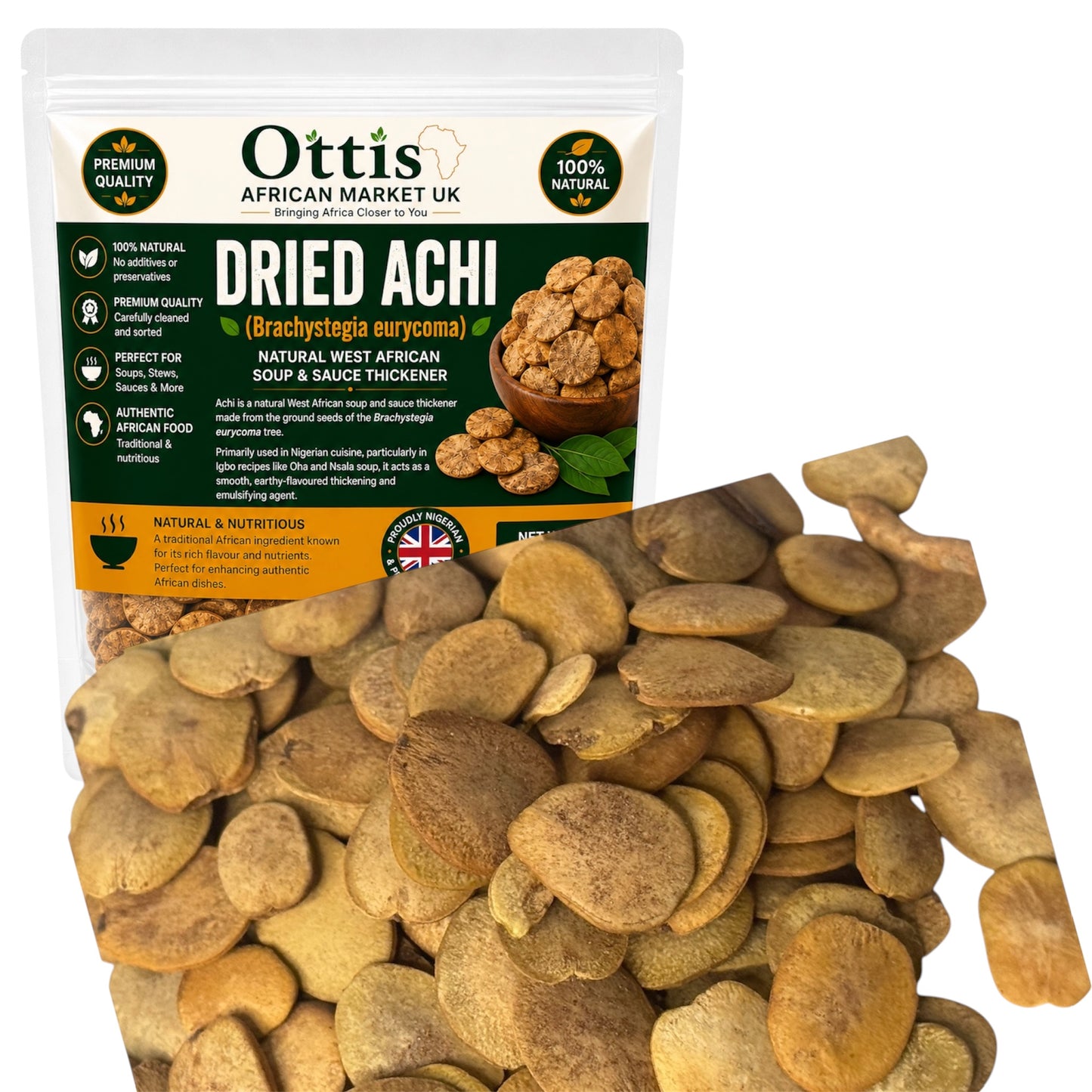 Ottis African Market UK Dried Achi Powder/Whole | Natural Soup Thickener | Premium Nigerian Achi Seed | Authentic African Cooking Ingredient