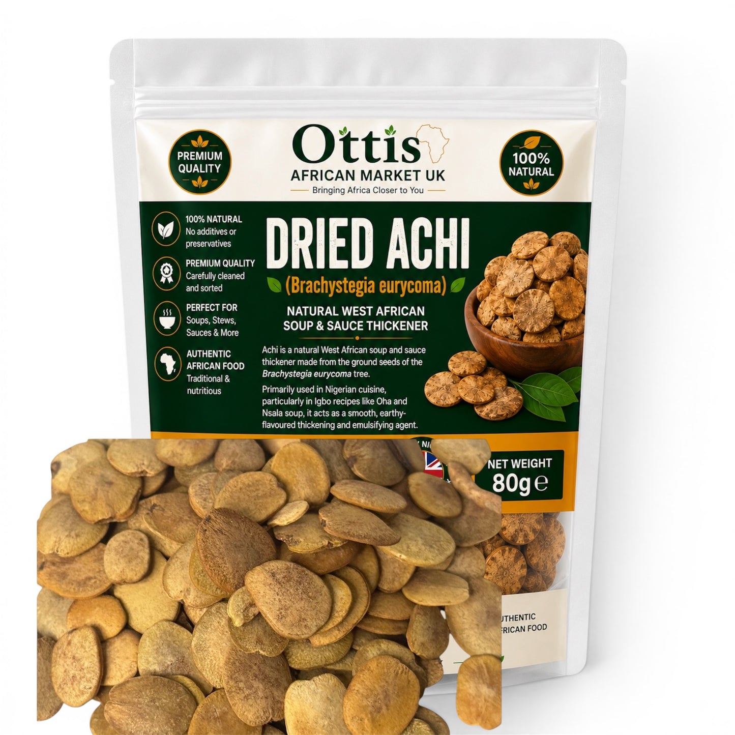 Ottis African Market UK Dried Achi Powder/Whole | Natural Soup Thickener | Premium Nigerian Achi Seed | Authentic African Cooking Ingredient