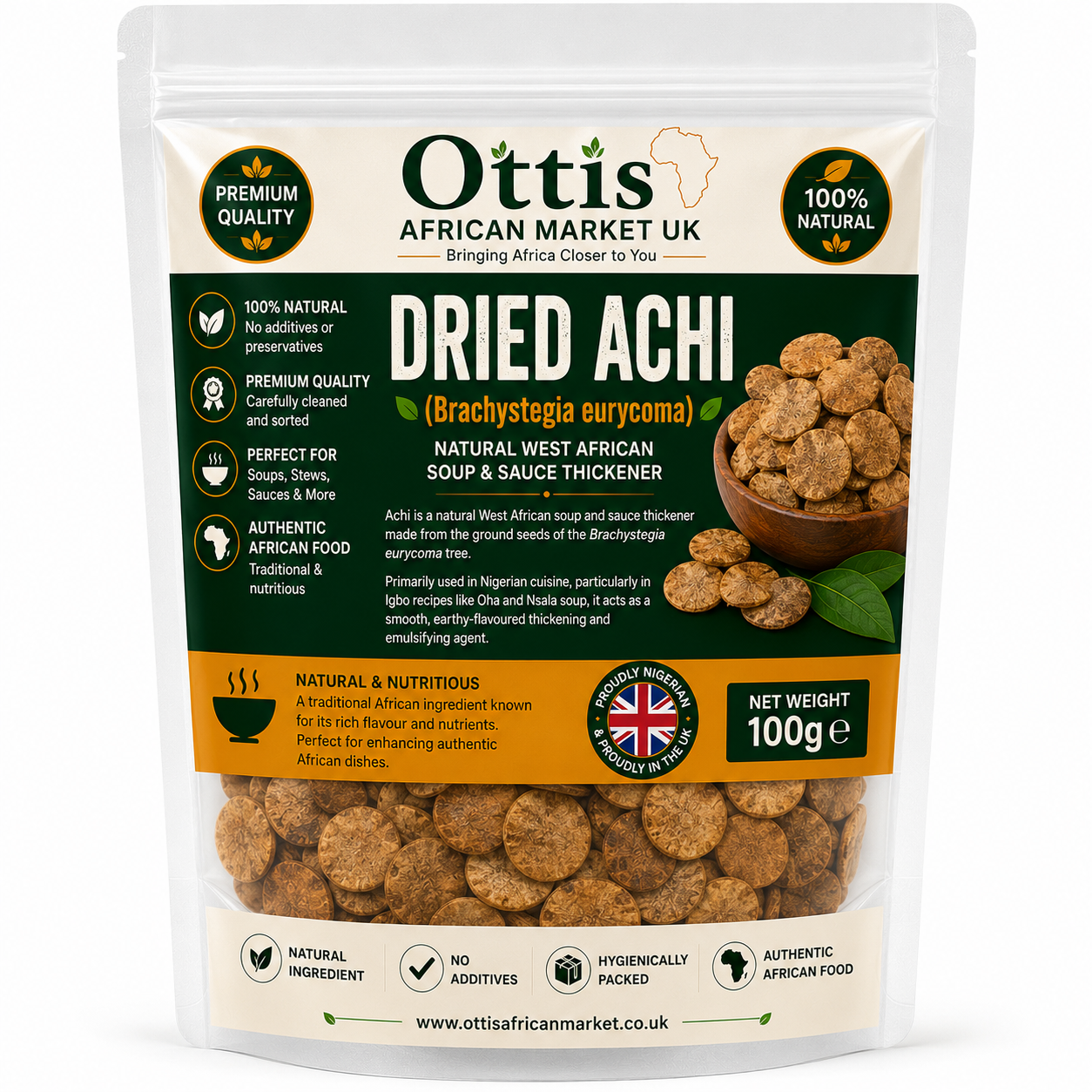Ottis African Market UK Dried Achi Powder/Whole | Natural Soup Thickener | Premium Nigerian Achi Seed | Authentic African Cooking Ingredient