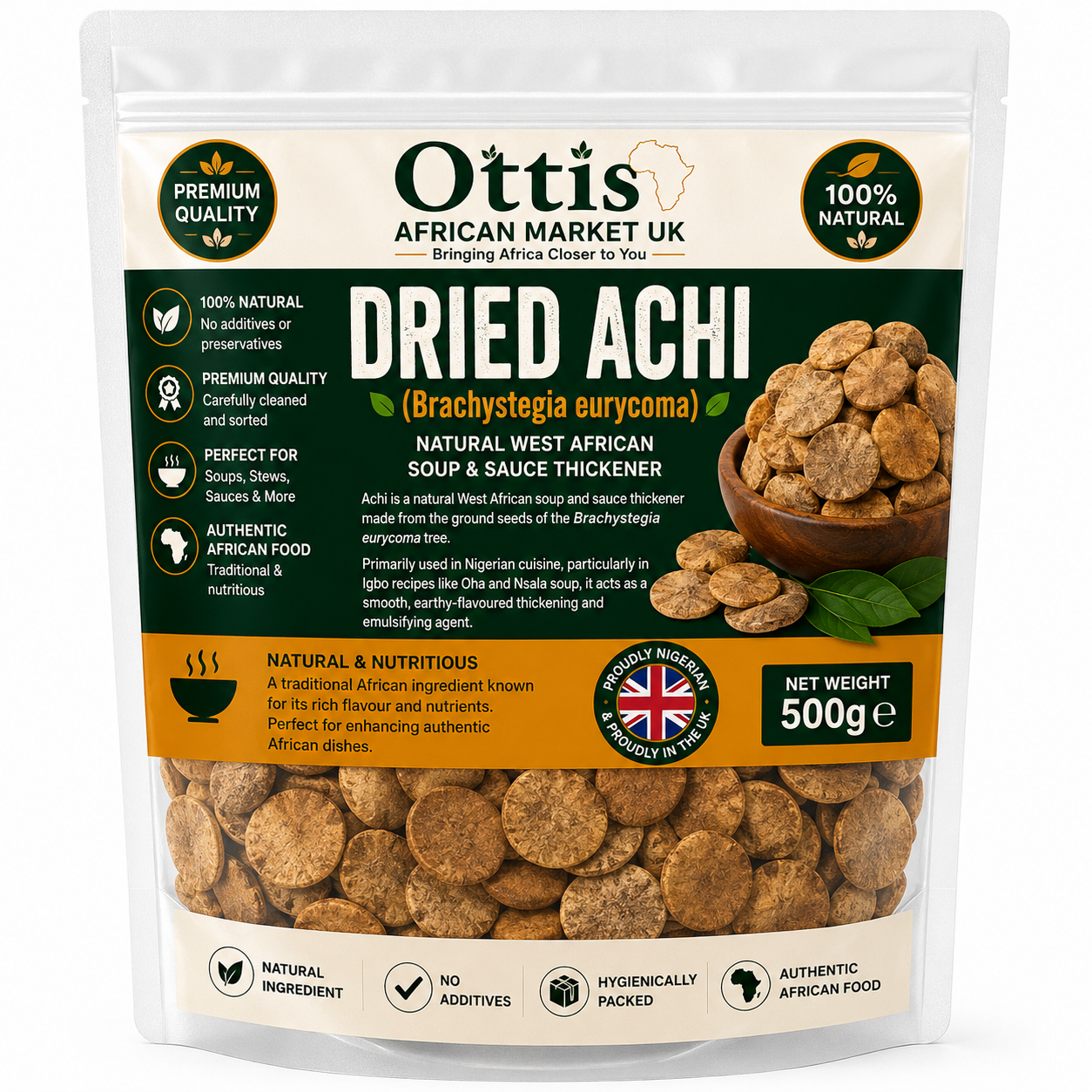 Ottis African Market UK Dried Achi Powder/Whole | Natural Soup Thickener | Premium Nigerian Achi Seed | Authentic African Cooking Ingredient