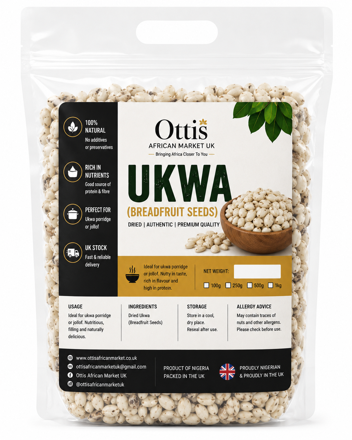 Ottis African Market UK Ukwa (African Breadfruit) – Nigerian Ukwa Seeds, 250g, 500g, 1kg
