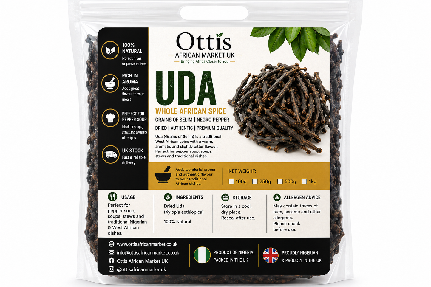 Uda Whole Negro Pepper Grains of Selim Xylopia Aethiopica African Spice