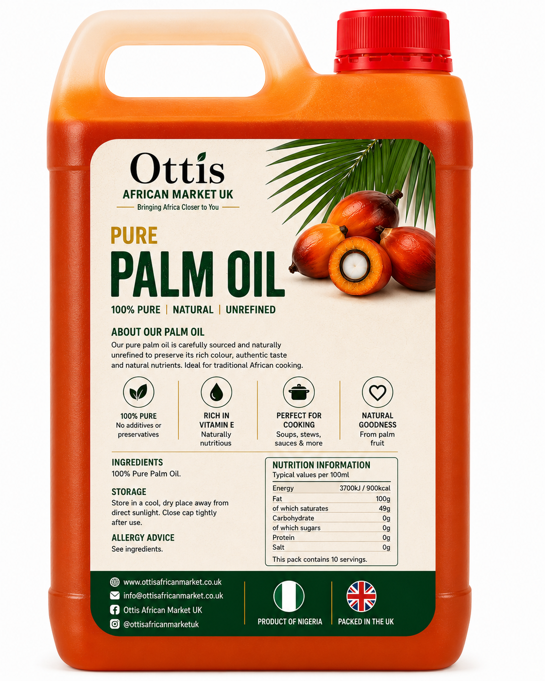 Ottis African Market UK Pure Palm Oil – 100% Natural Unrefined Red Palm Oil for Traditional African Cooking