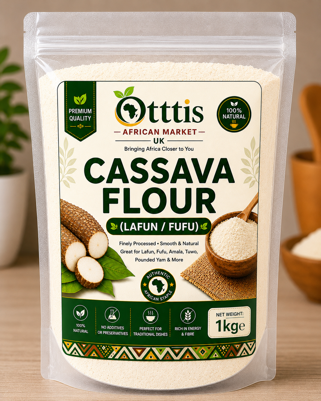 Premium Cassava Flour (Lafun) – Nigerian Fufu (Akpu) Flour | Smooth Swallow | 100% Natural | Gluten-Free | Multiple Sizes