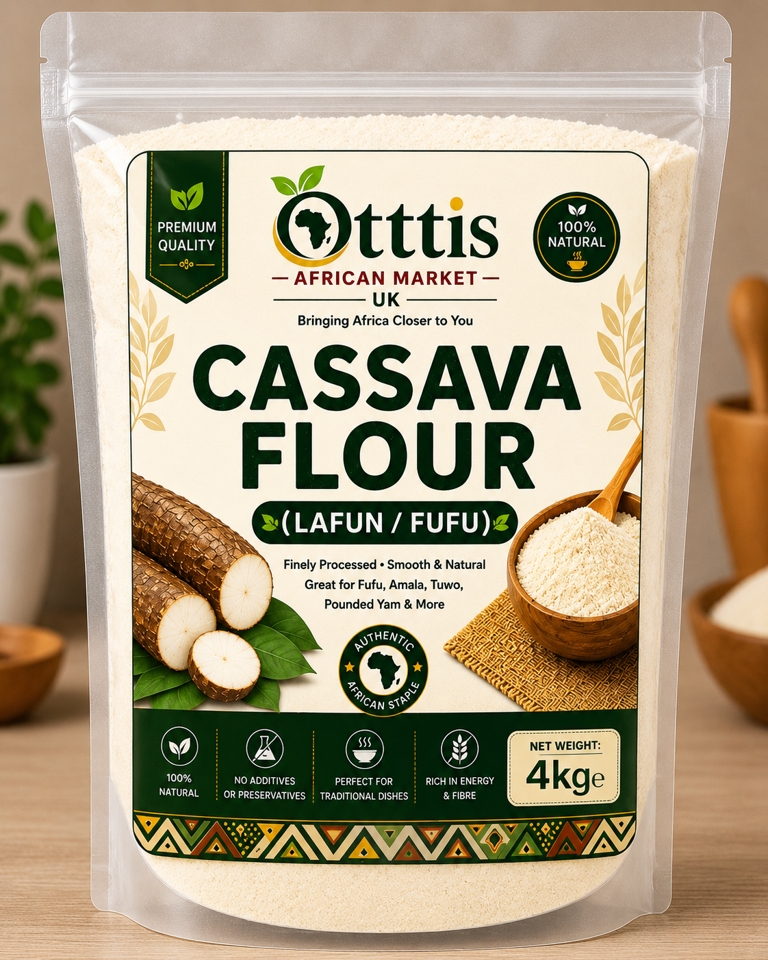 Premium Cassava Flour (Lafun) – Nigerian Fufu (Akpu) Flour | Smooth Swallow | 100% Natural | Gluten-Free | Multiple Sizes