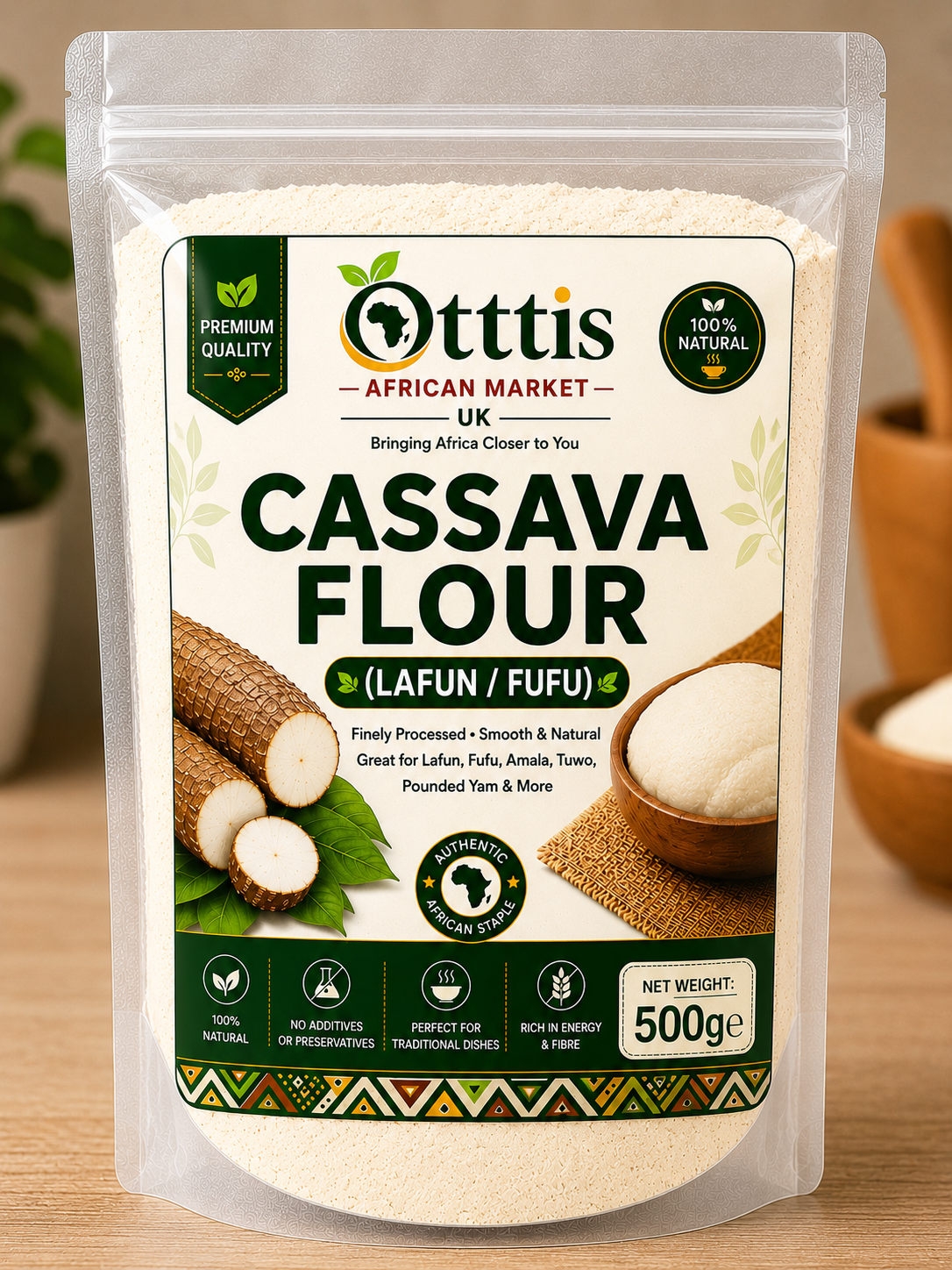 Premium Cassava Flour (Lafun) – Nigerian Fufu (Akpu) Flour | Smooth Swallow | 100% Natural | Gluten-Free | Multiple Sizes