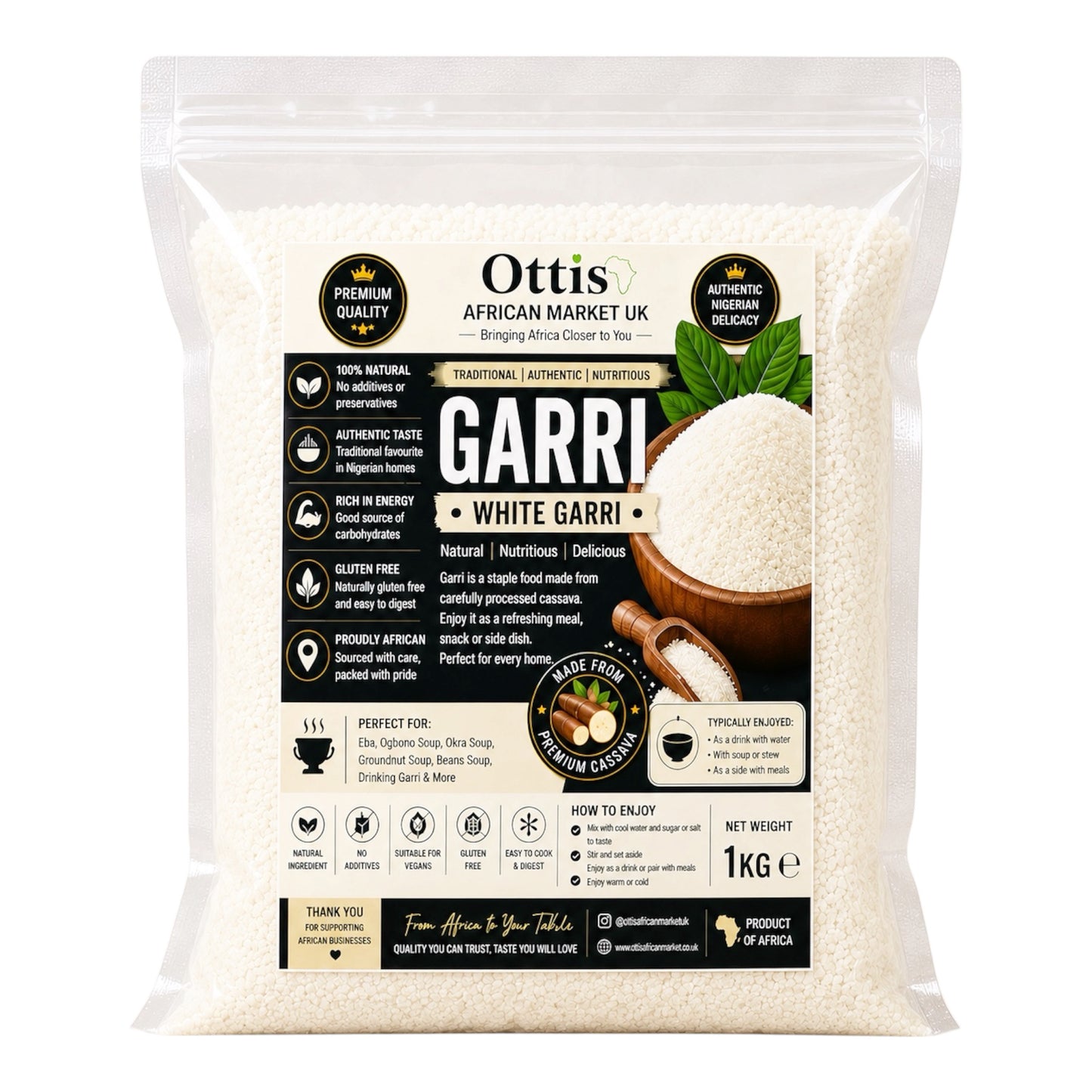 Ottis African Market UK White Garri/Eba | Nigerian Cassava Granules | Traditional White Garri