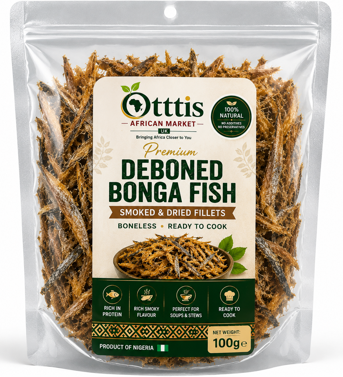 Ottis African Market UK | Premium Deboned Bonga Fish | Smoked Boneless Bonga | Ready to Cook | 100% Natural |100g