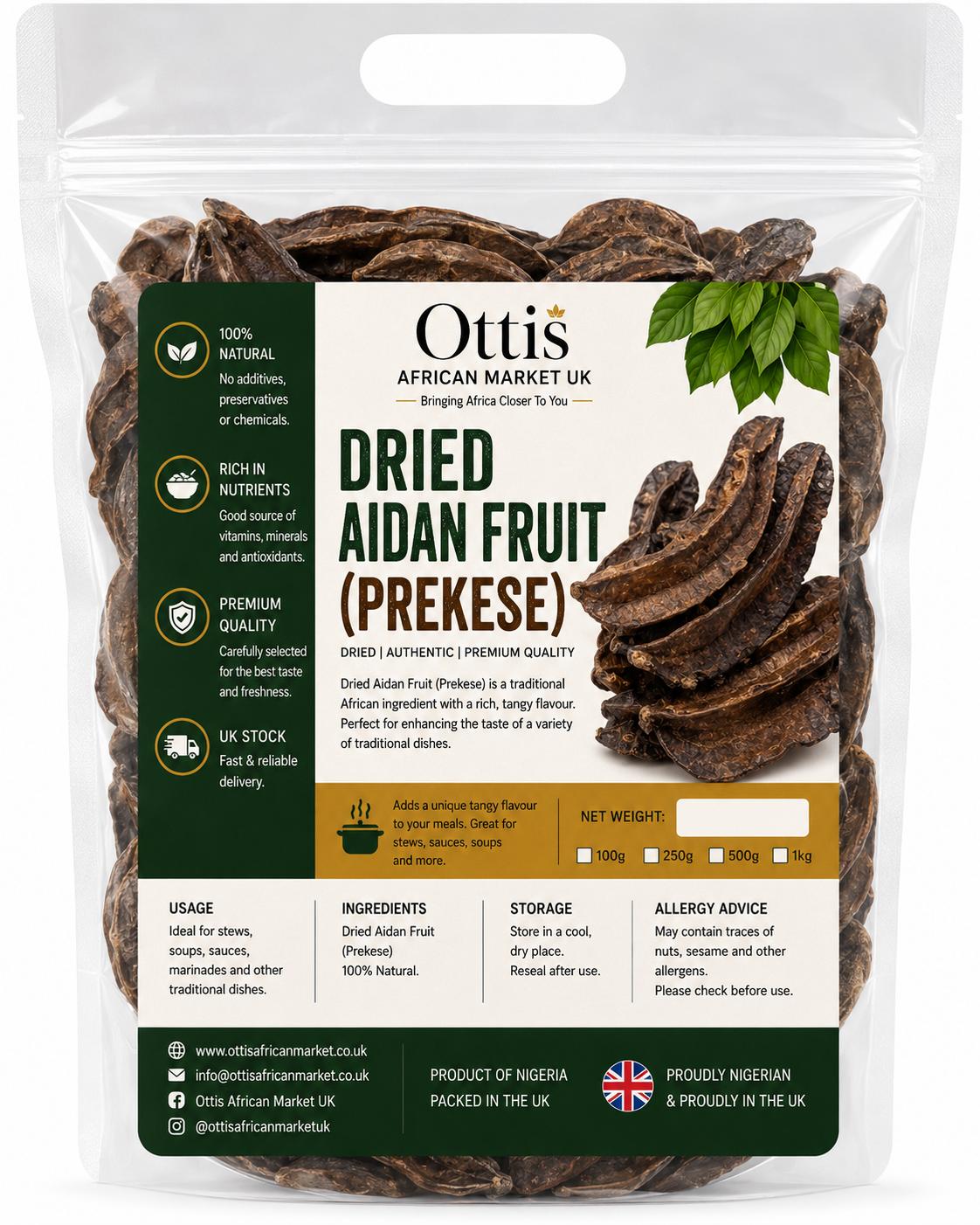 Ottis Dried Aidan Fruit (Prekese) | Whole African Spice | Tetrapleura tetraptera | Authentic Nigerian Seasoning | Product of Nigeria | Packed in UK