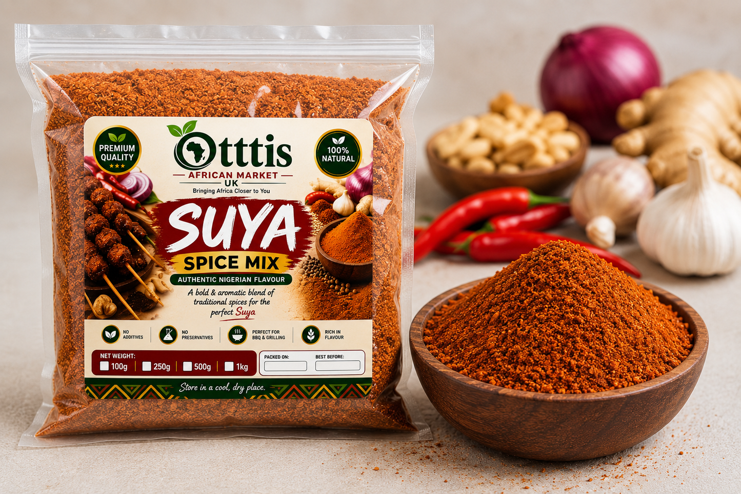 Ottis African Market UK Suya Spice Mix – Authentic Nigerian Suya Seasoning – Traditional Spice Blend for Meat, Chicken & BBQ – 100% Natural – Available in 100g, 250g, 500g & 1kg