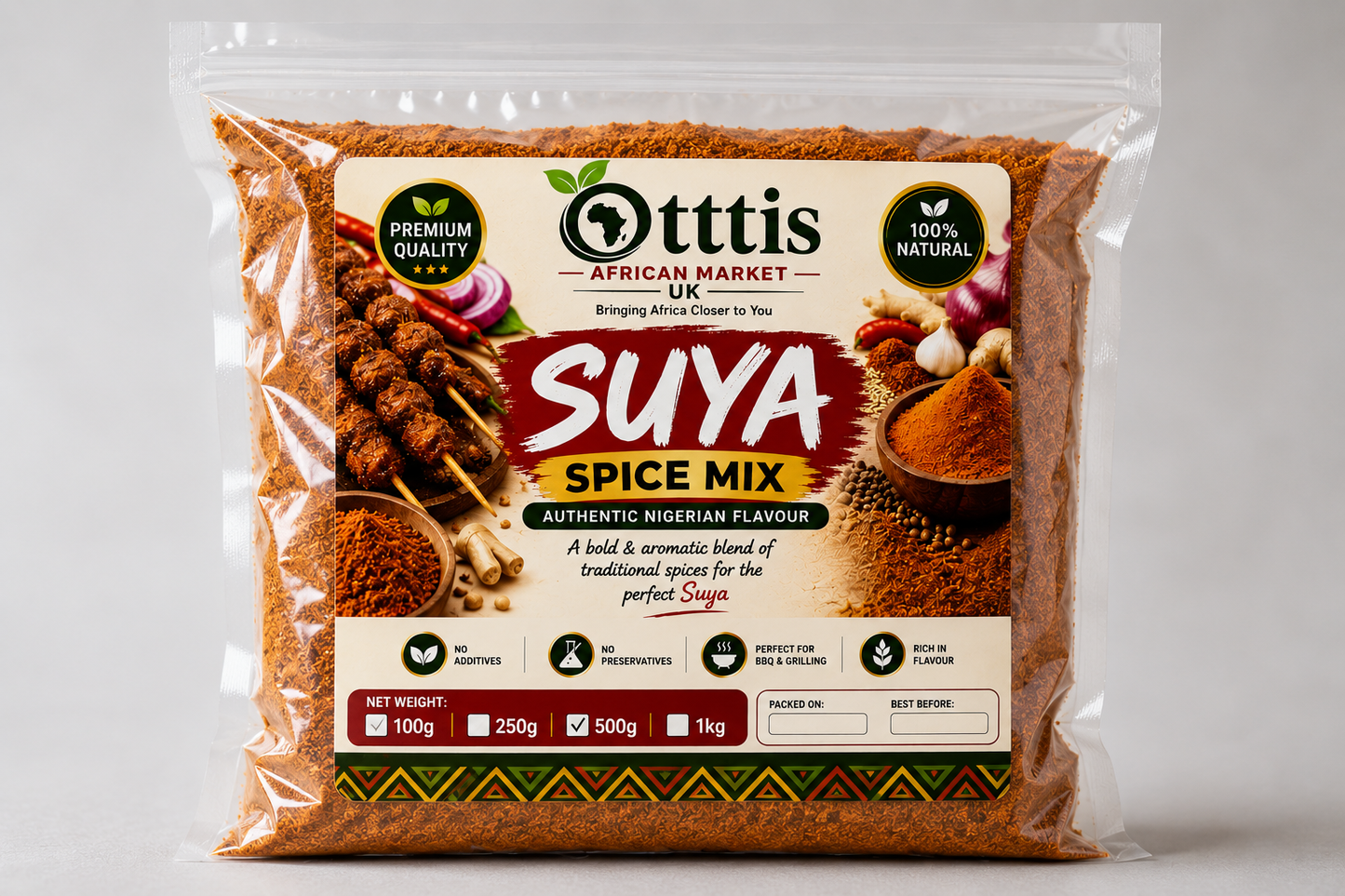 Ottis African Market UK Suya Spice Mix – Authentic Nigerian Suya Seasoning – Traditional Spice Blend for Meat, Chicken & BBQ – 100% Natural – Available in 100g, 250g, 500g & 1kg